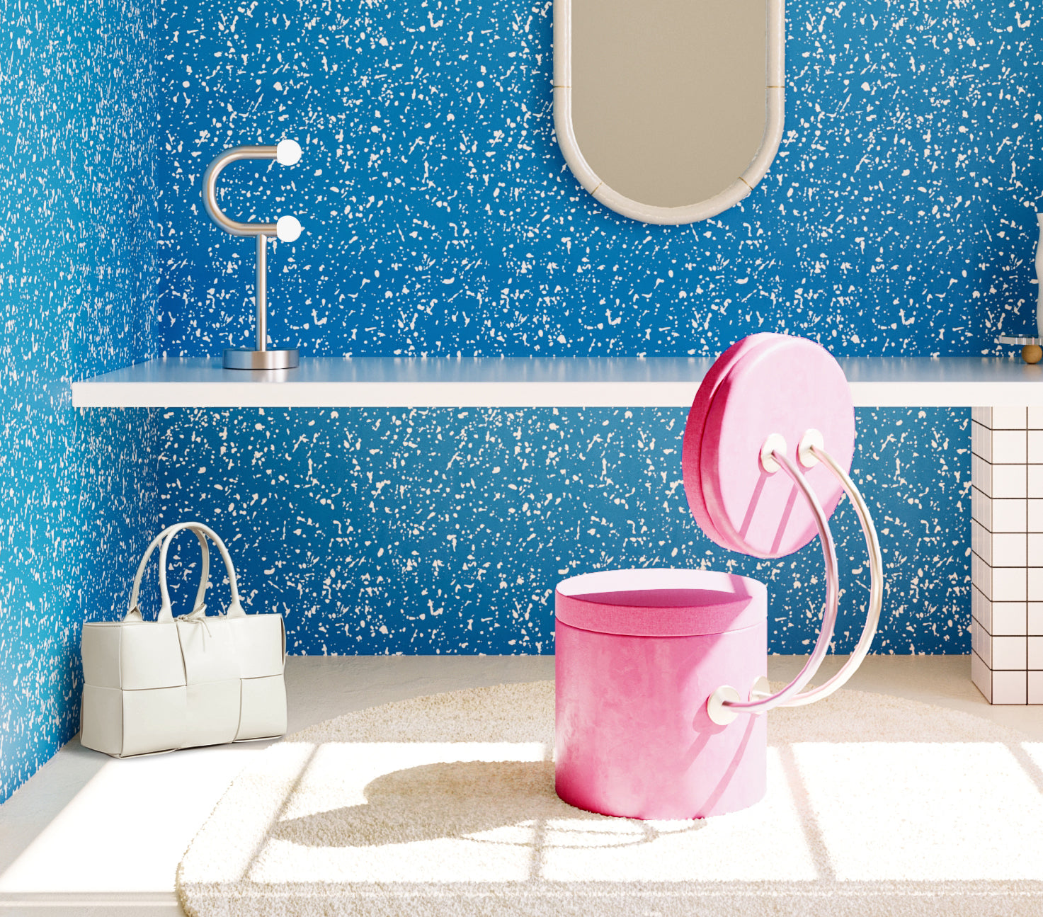 Memphis© Wallpaper in Electric Blue + Cremé