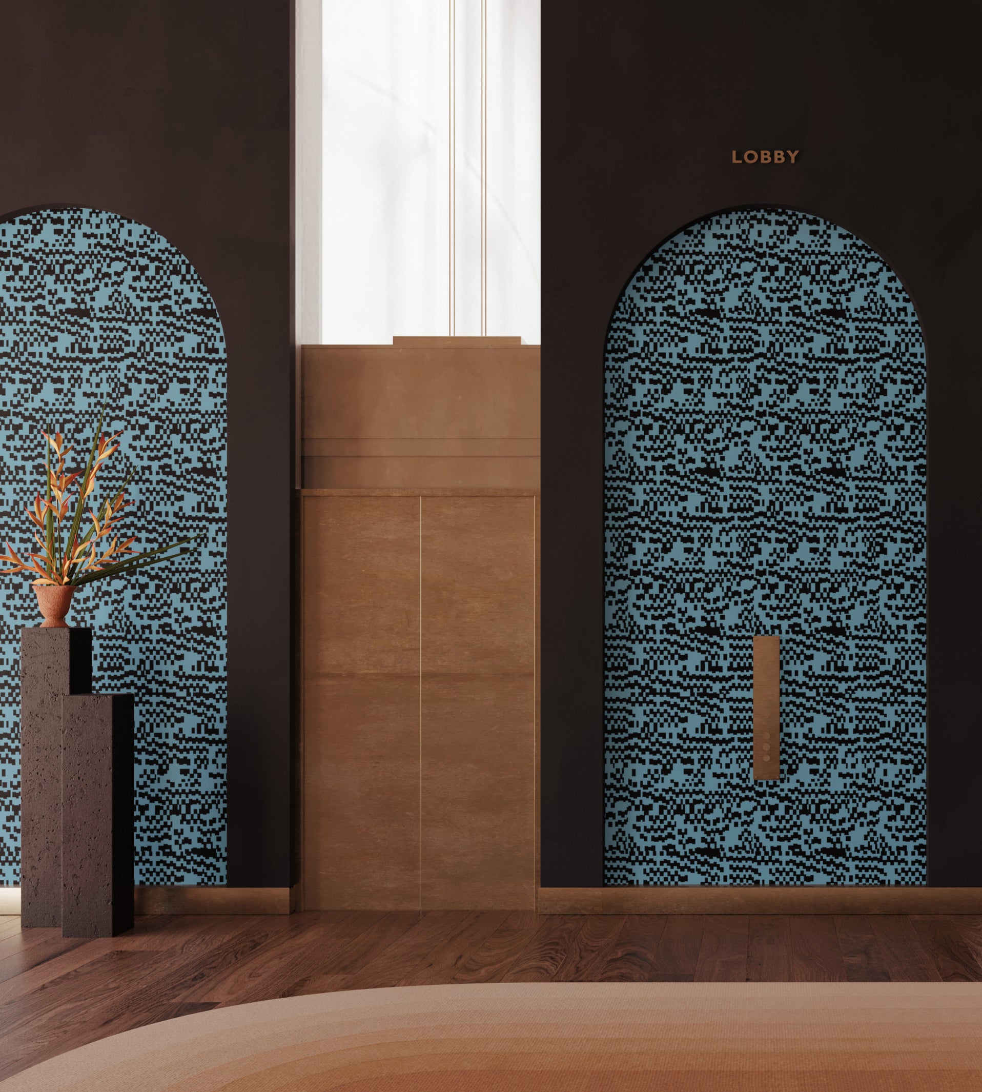 Pixel© Wallpaper in Aqua Net + Black