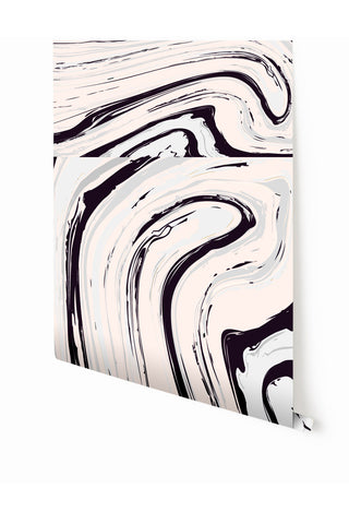 Crystalline© Wallpaper in Blush + Black + Grey