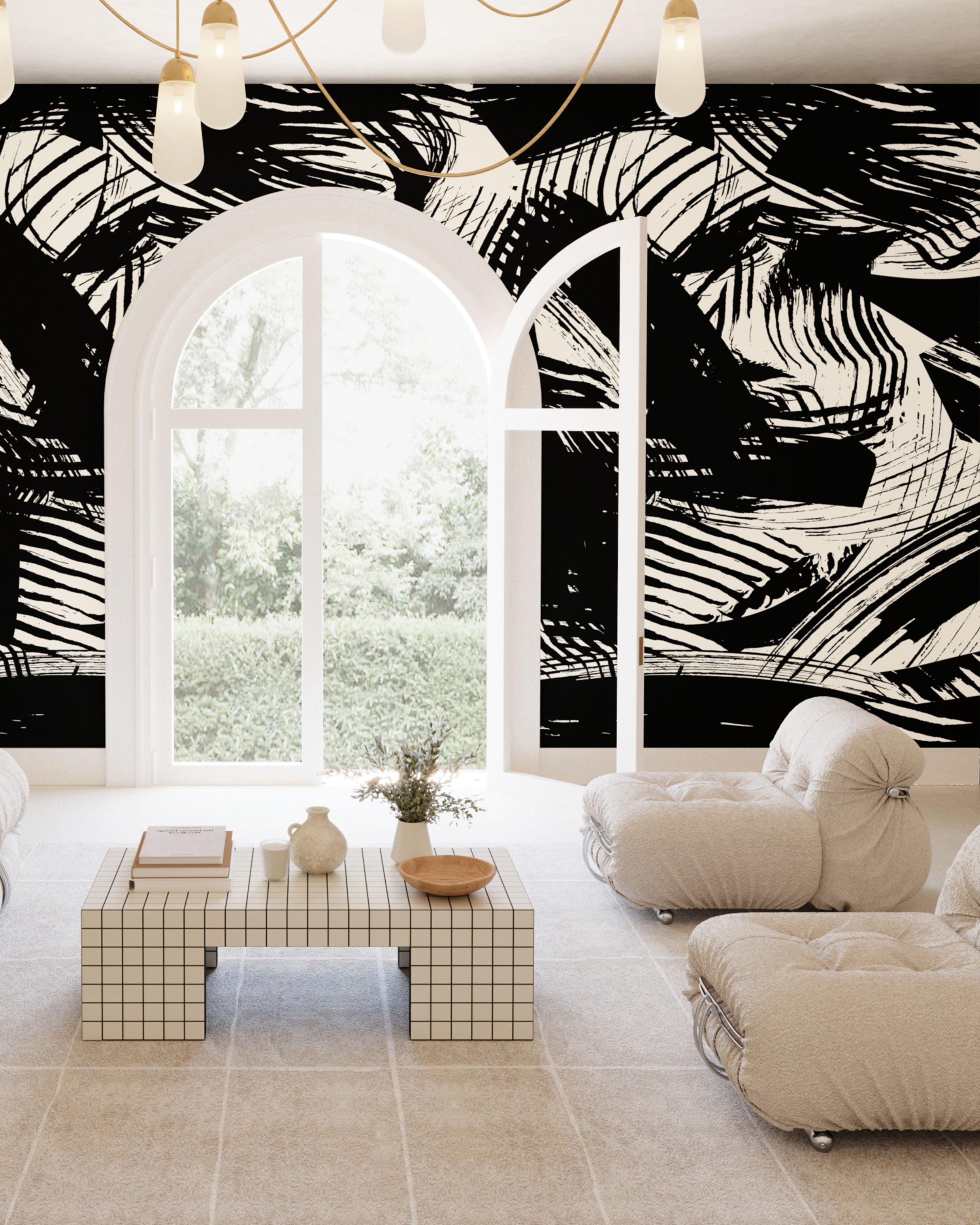 Mixed Tape© Mural Wallpaper in Black + Cremé