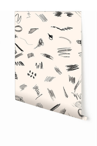 Scribble© Wallpaper in Black + Cremé